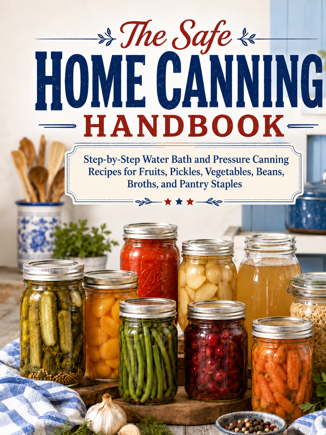 The Safe Home Canning Handbook: Step-by-Step Water Bath and Pressure Canning Recipes for Fruits, Pickles, Vegetables, Beans, Broths, and Pantry Staples (Spiral Bound)