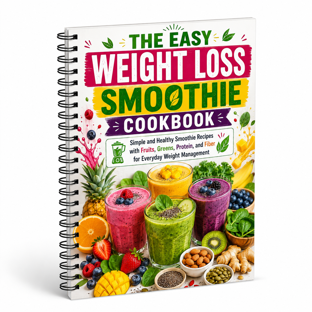 The Easy Weight Loss Smoothie Cookbook: Simple Healthy Smoothie Recipes With Fruits, Greens, Protein, And Fiber For Everyday Weight Management(Spiral Bound, Full Color Edition)