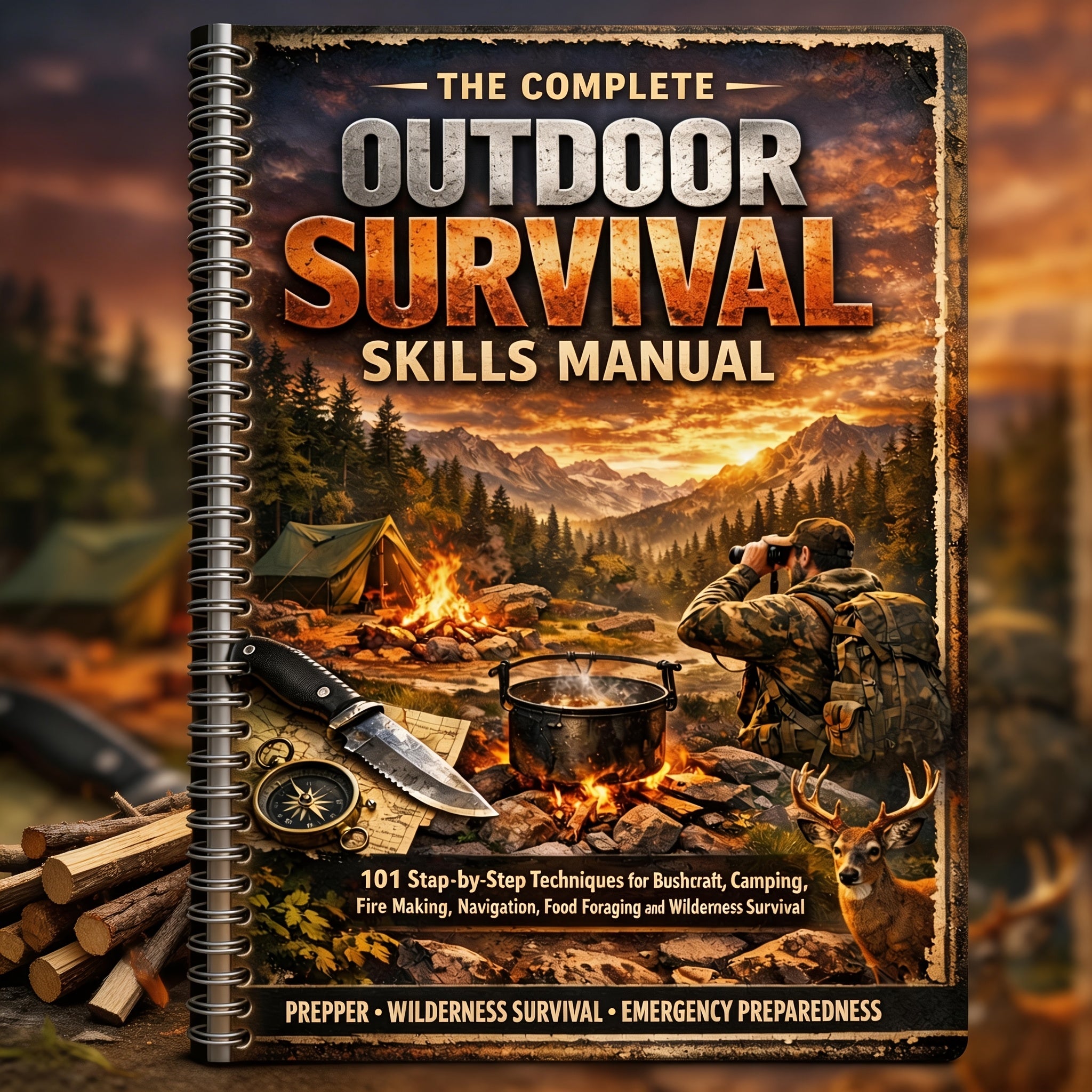 Complete Outdoor Survival Skills Manual-101 Bushcraft And Survival Techniques, Fire Making, Navigation, Foraging And Camping Guide For Emergency Preparedness (Spiral Bound)
