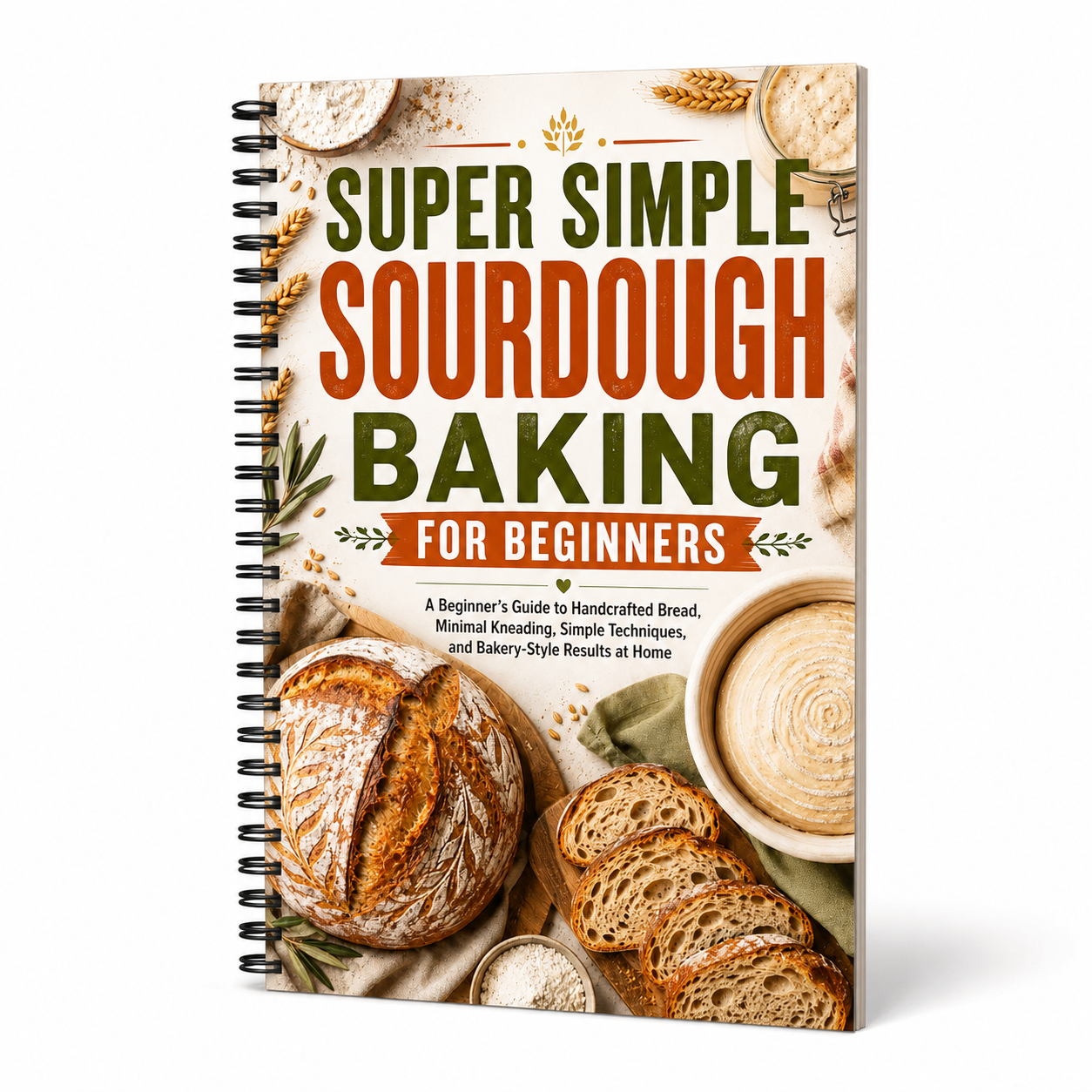 Super Simple Sourdough Baking For Beginners:A Beginner's Guide To Handcrafted Bread, Minimal Kneading, Simple Techniques, And Bakery-Style Results At Home(Spiral Bound, Full Color Edition)