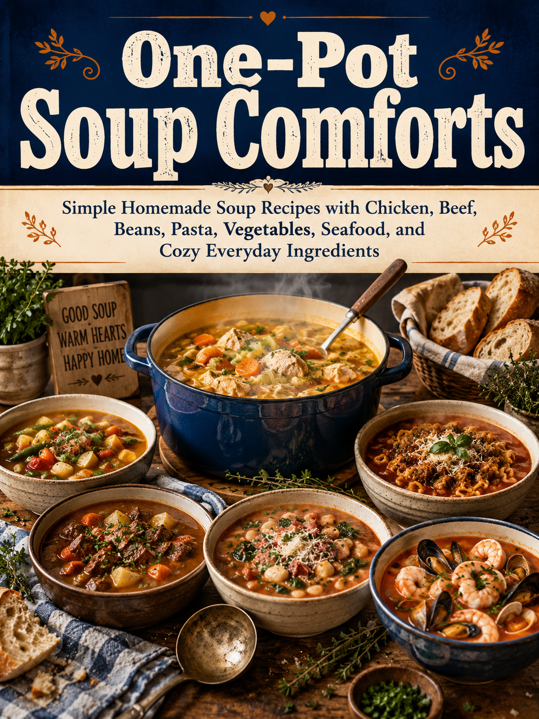 One-Pot Soup Comforts: Simple Homemade Soup Recipes with Chicken, Beef, Beans, Pasta, Vegetables, Seafood, and Cozy Everyday Ingredients (Spiral Bound)
