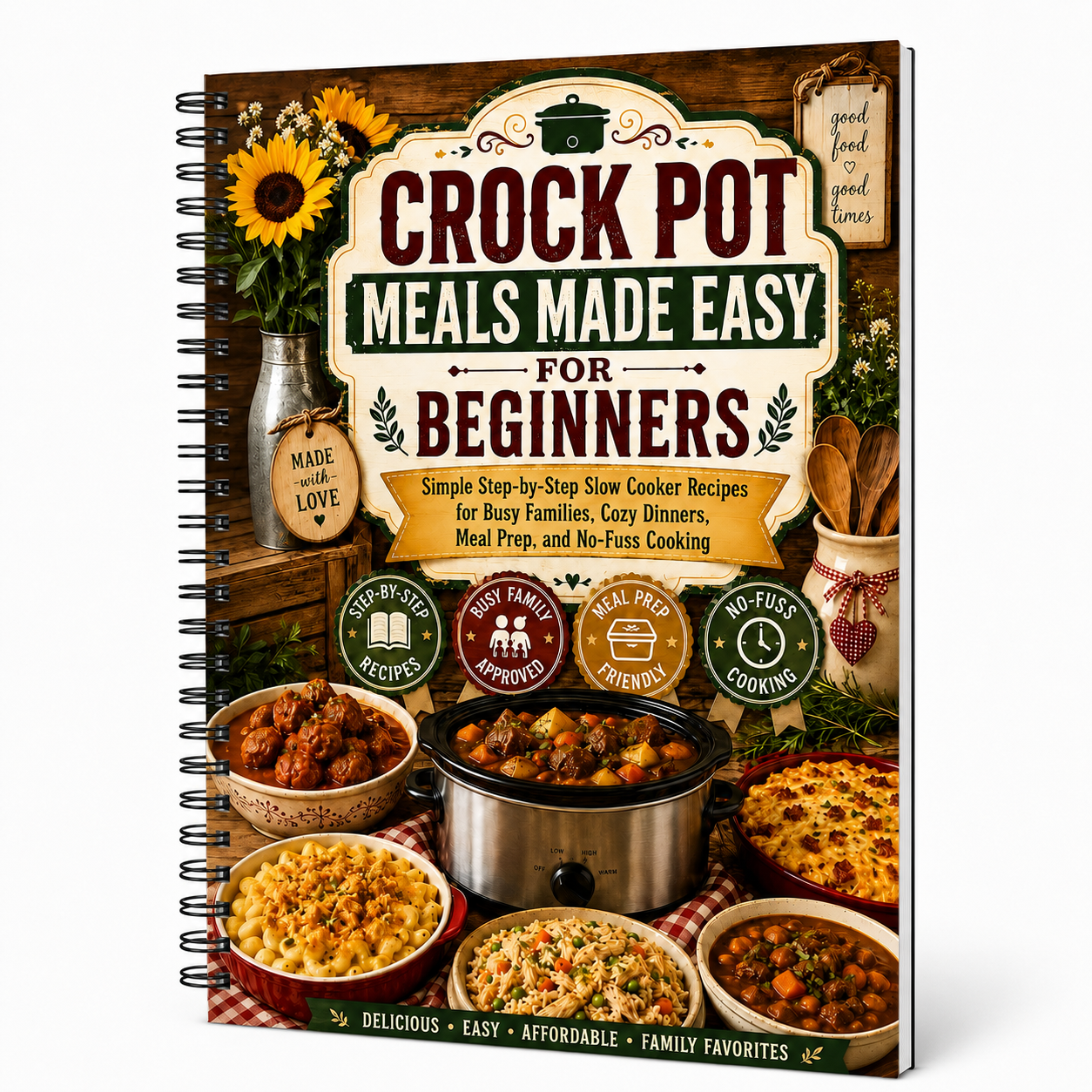 Crock Pot Meals Made Easy For Beginners: Simple Step-by-Step Slow Cooker Recipes For Busy Families, Cozy Dinners, Easy Meal Prep, No-Fuss Cooking, And Everyday Family Favorites(Spiral Bound, Full Color Edition)