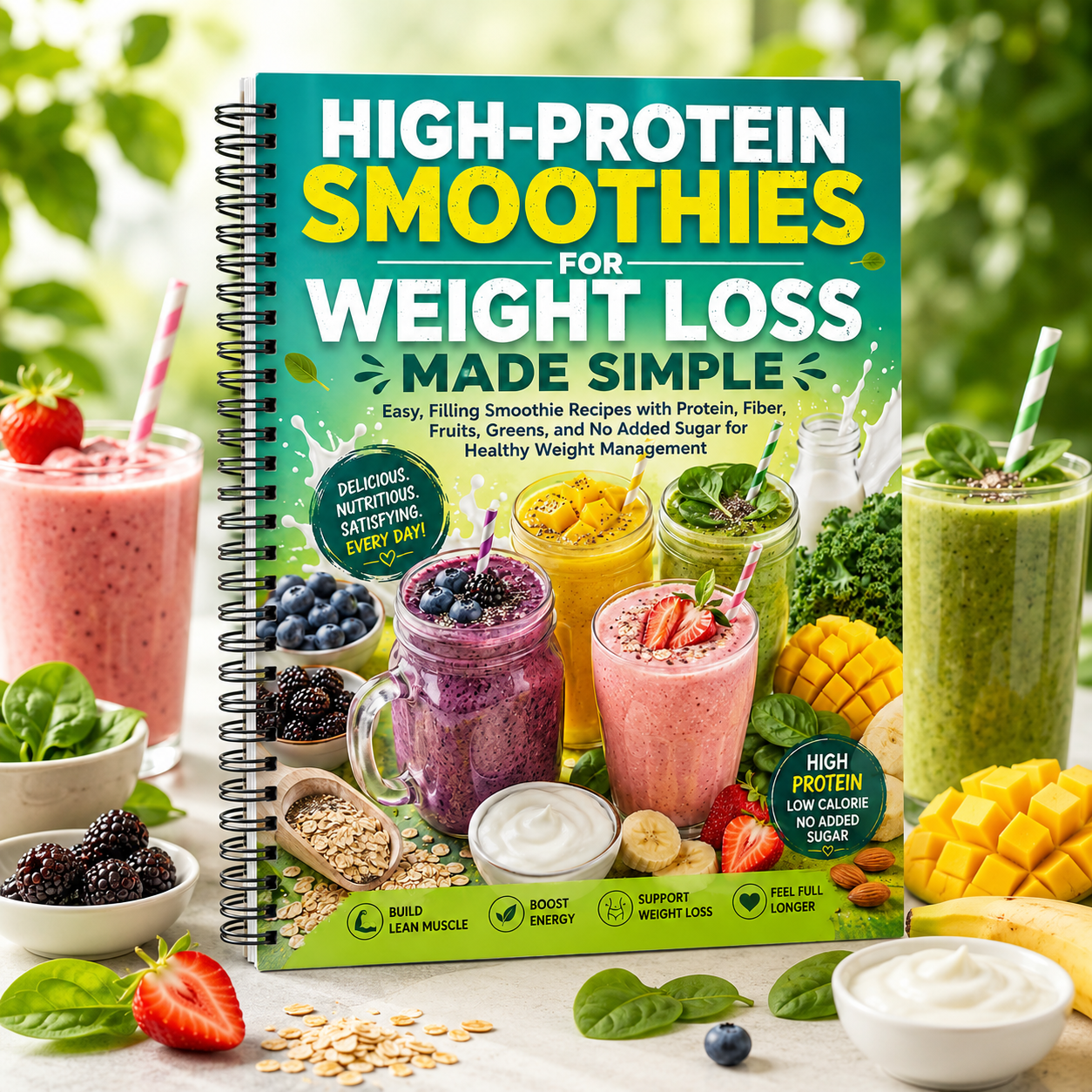 High-Protein Smoothies for Weight Loss Made Simple: Easy Filling Smoothie Recipes with Protein, Fiber, Fruits, Greens and No Added Sugar for Healthy Weight Management (Spiral Bound)
