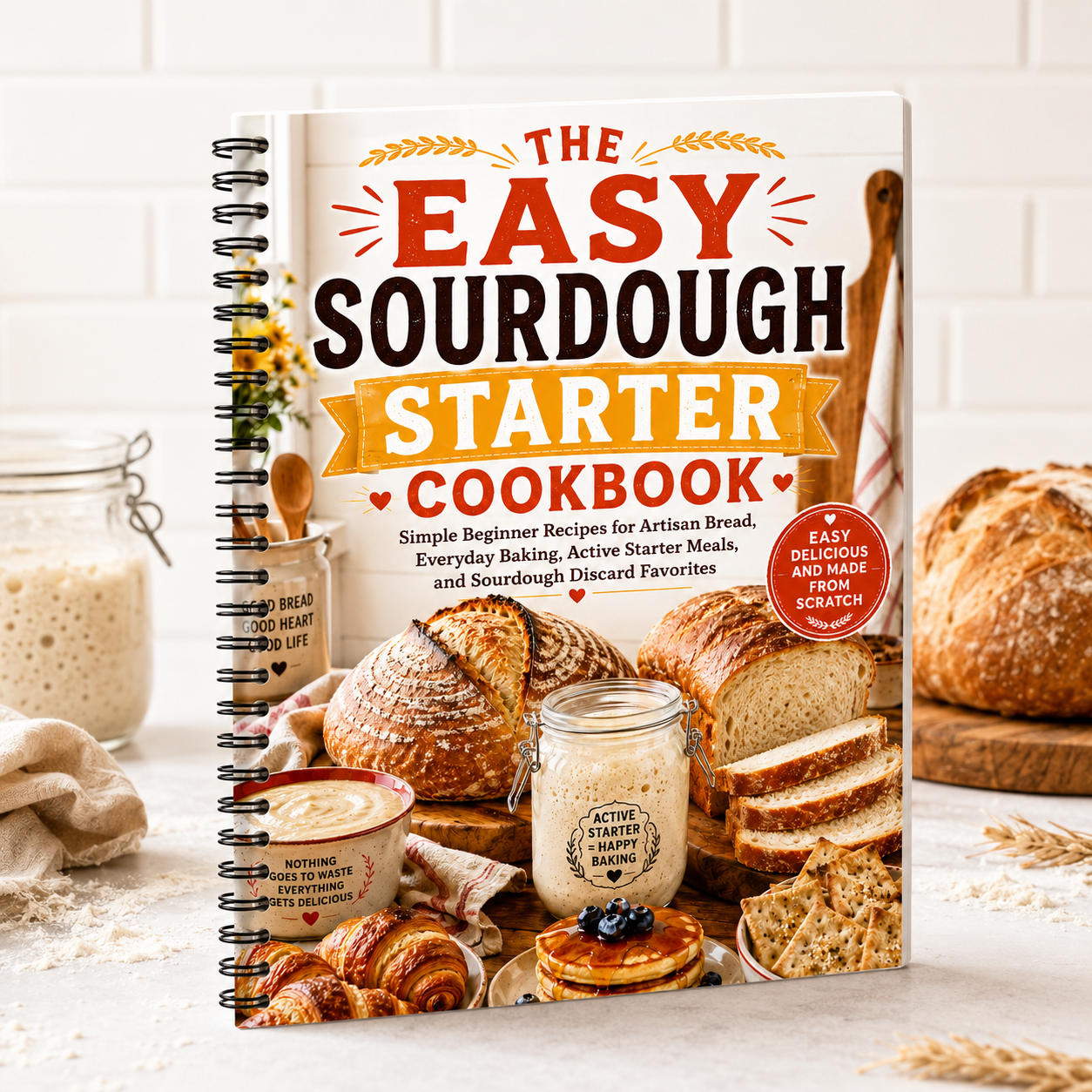 The Easy Sourdough Starter Cookbook: Beginner Recipes for Artisan Bread, Everyday Baking, Active Starter Meals, and Sourdough Discard Favorites(Spiral Bound)