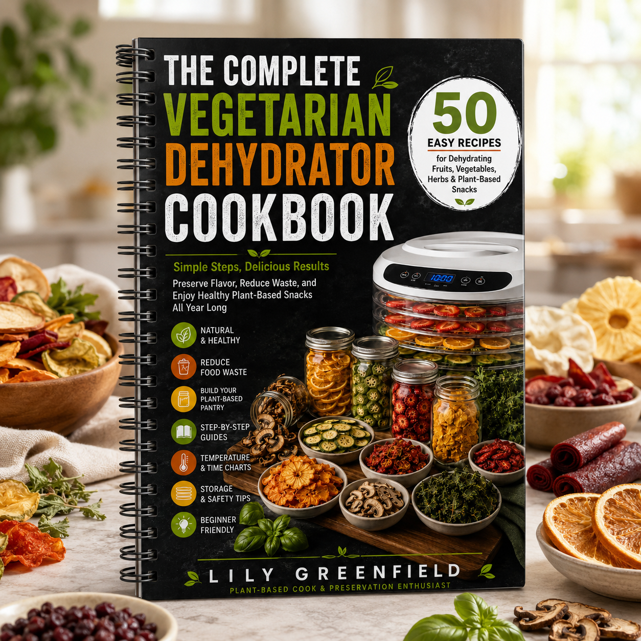 Complete Vegan Dehydrated Recipe Collection: Simple Plant-Based Recipes for Fruit, Vegetable Chips, Fruit Peel Leather, Herbs, Picnic Snacks and Storage Room Dishes ( Spiral Binding )