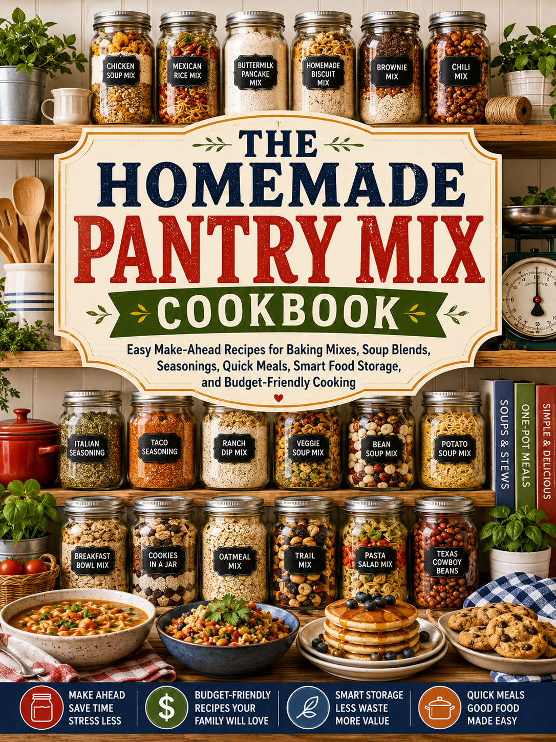The Homemade Pantry Mix Cookbook: Easy Make-Ahead Recipes for Baking Mixes, Soup Blends, Seasoning Mixes, Quick Meals, Budget-Friendly Cooking, Food Storage, and Everyday Kitchen Organization(Spiral Bound)