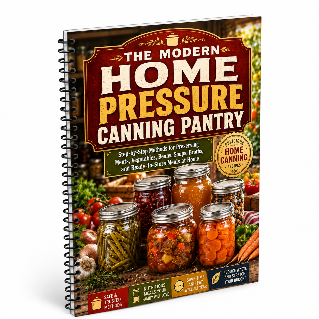 The Modern Home Pressure Canning Pantry:Step-by-Step Home Canning Methods For Meats, Vegetables, Beans, Soups, Broths, And Pantry Meals (Spiral Bound, Full Color Edition)