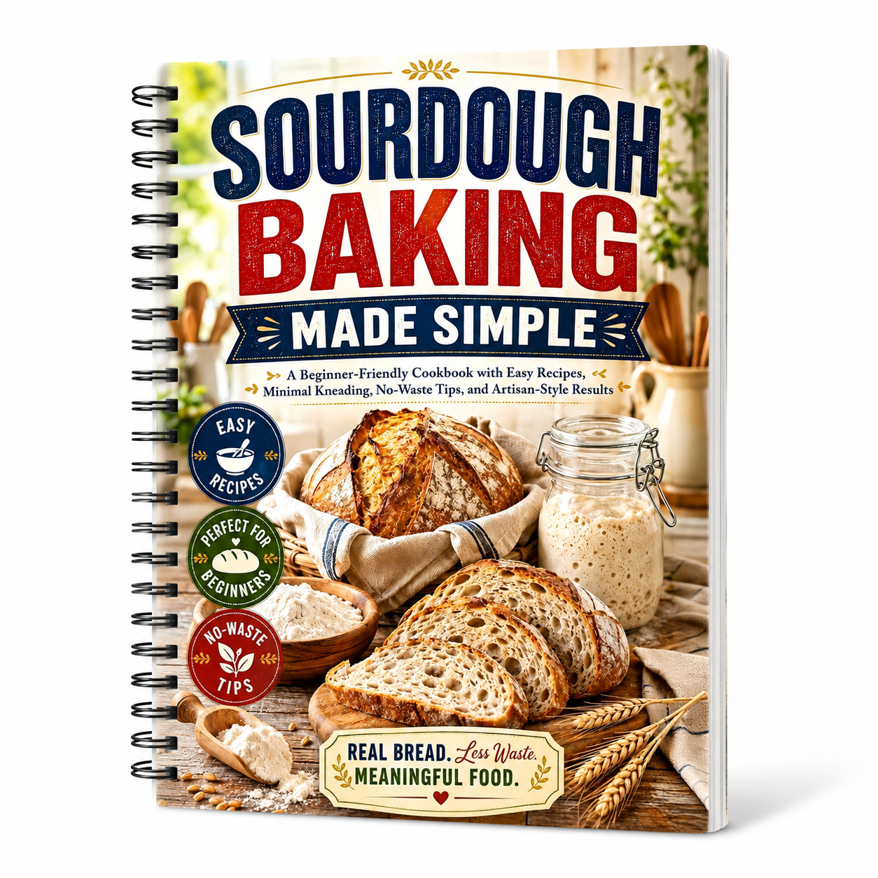 Sourdough Baking Made Simple: Beginner-Friendly Recipes With Minimal Kneading, No-WasteTips, Easy Starter Ideas, And Artisan-Style Homemade Bread Results(Spiral Binding)